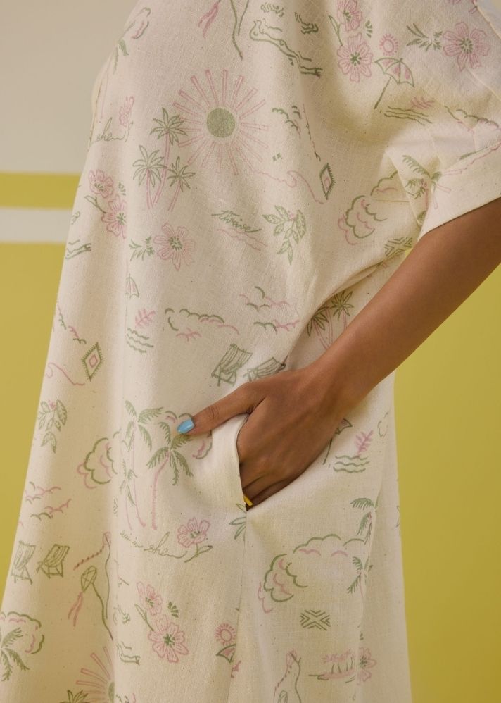A Model Wearing Multicolor Handwoven Organic Cotton Summer Joy Organic Cotton Kurta Top, curated by Only Ethikal