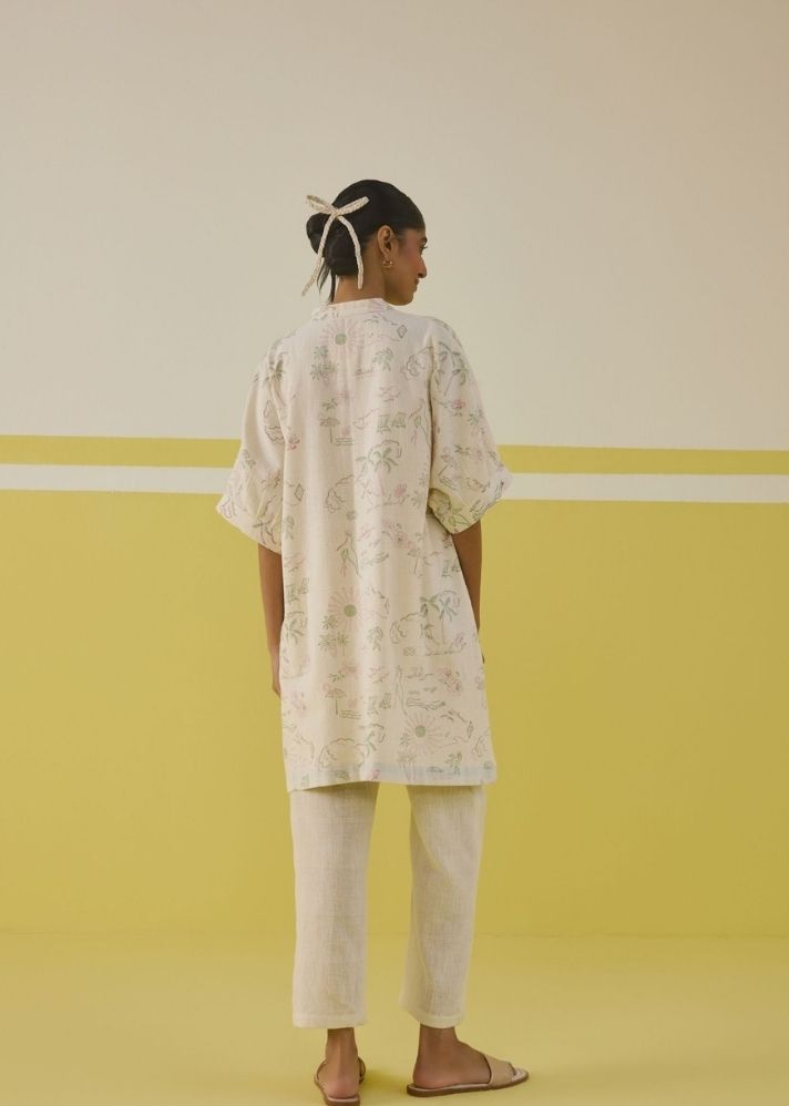 A Model Wearing Multicolor Handwoven Organic Cotton Summer Joy Organic Cotton Kurta Top, curated by Only Ethikal