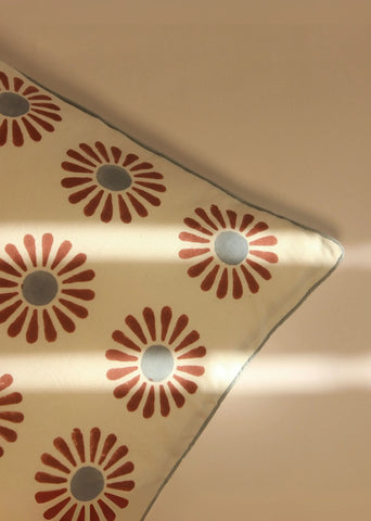 Daisy Block Printed Cotton Cushion Cover