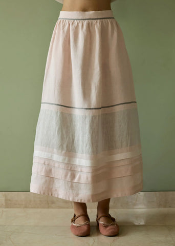 Ora Pleated Border Linen Skirt- Blush