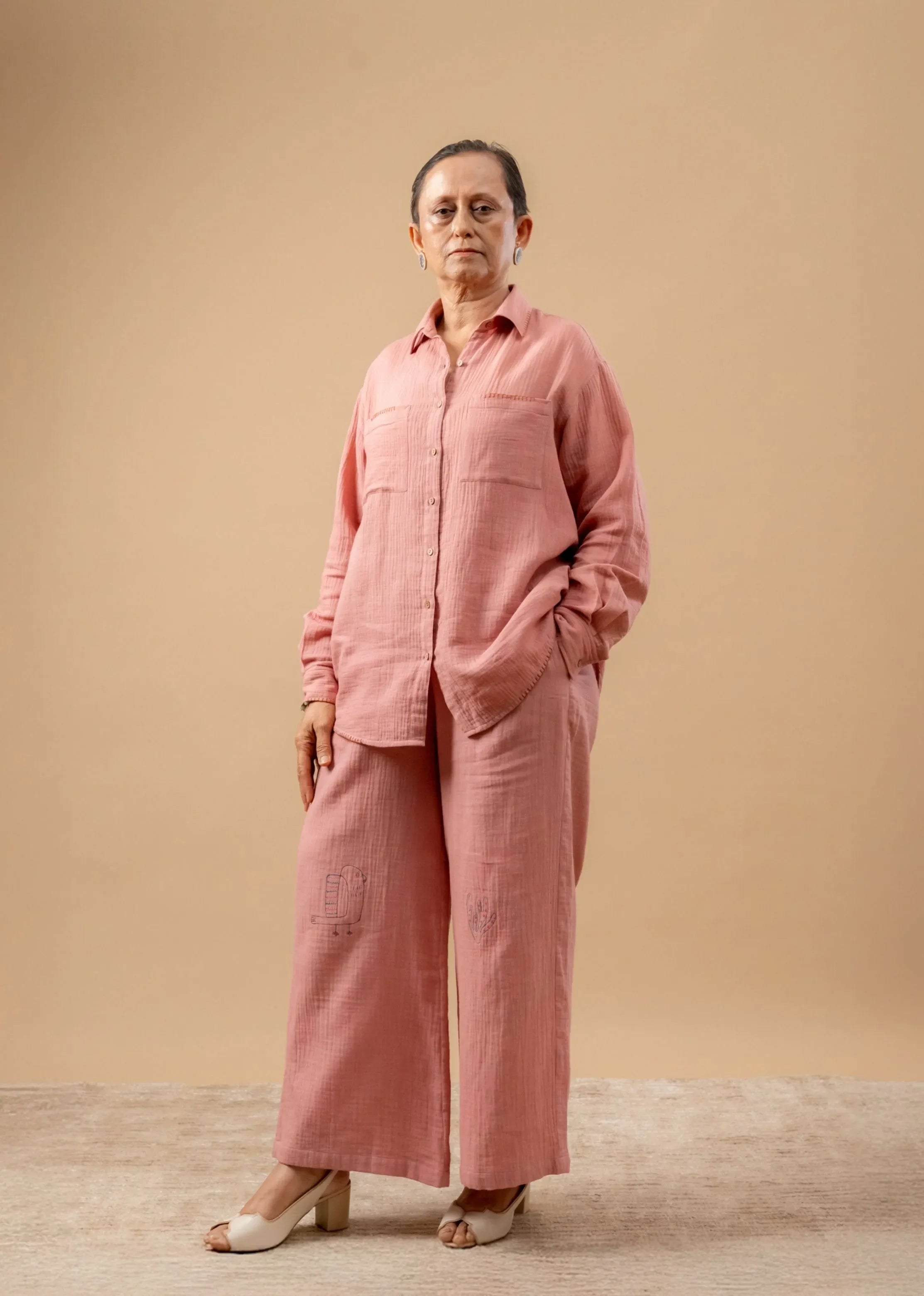A Model Wearing Pink Organic Cotton Carmen Pant, curated by Only Ethikal