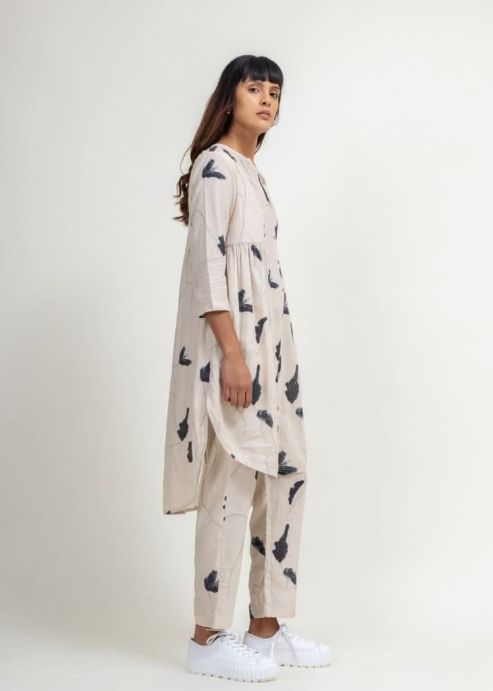 A Model Wearing Multicolor Upcycled Cotton Naomi Printed Set, curated by Only Ethikal