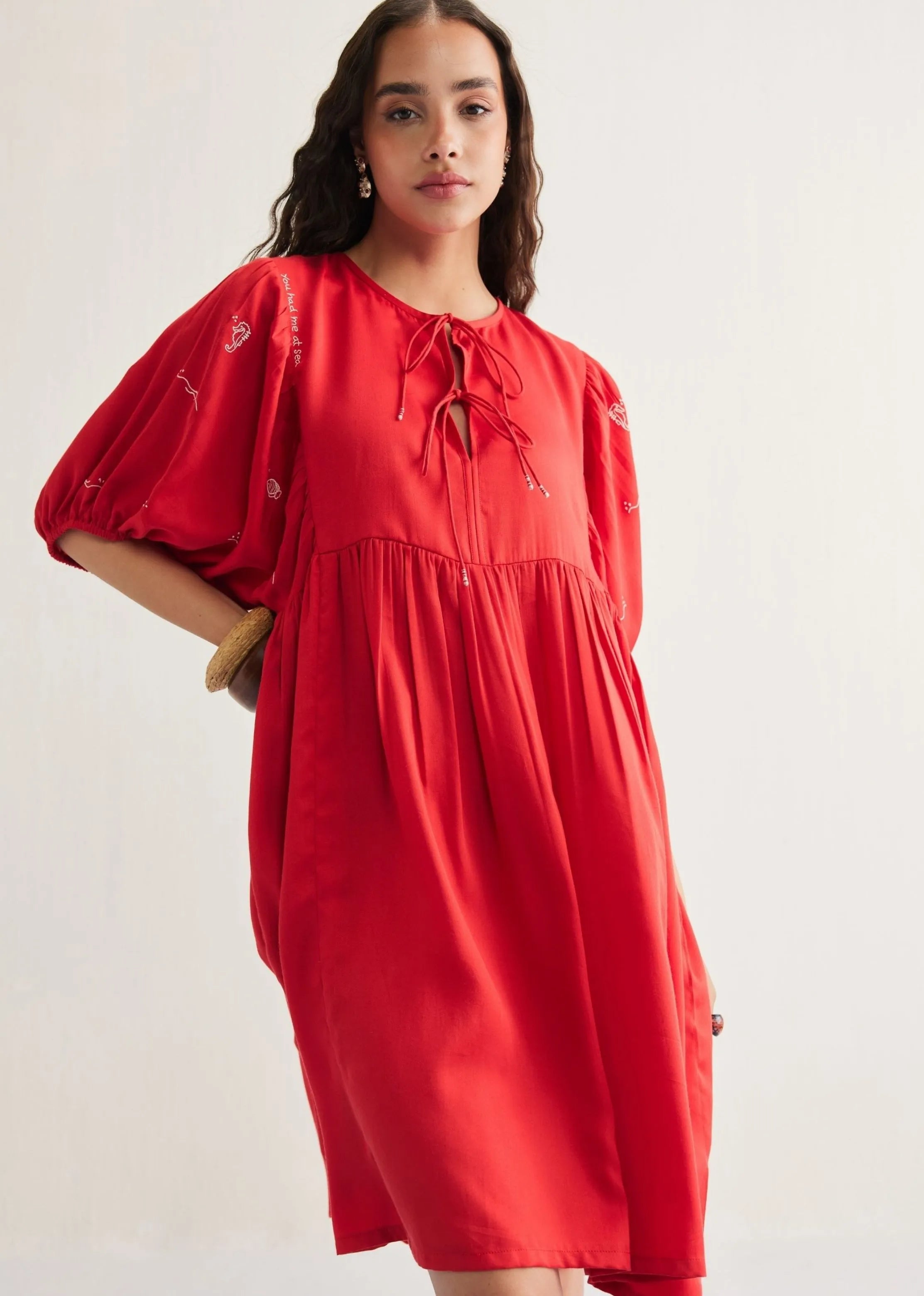 A Model Wearing Red Tencel Ocean Wilds Tencel Red Dress , curated by Only Ethikal