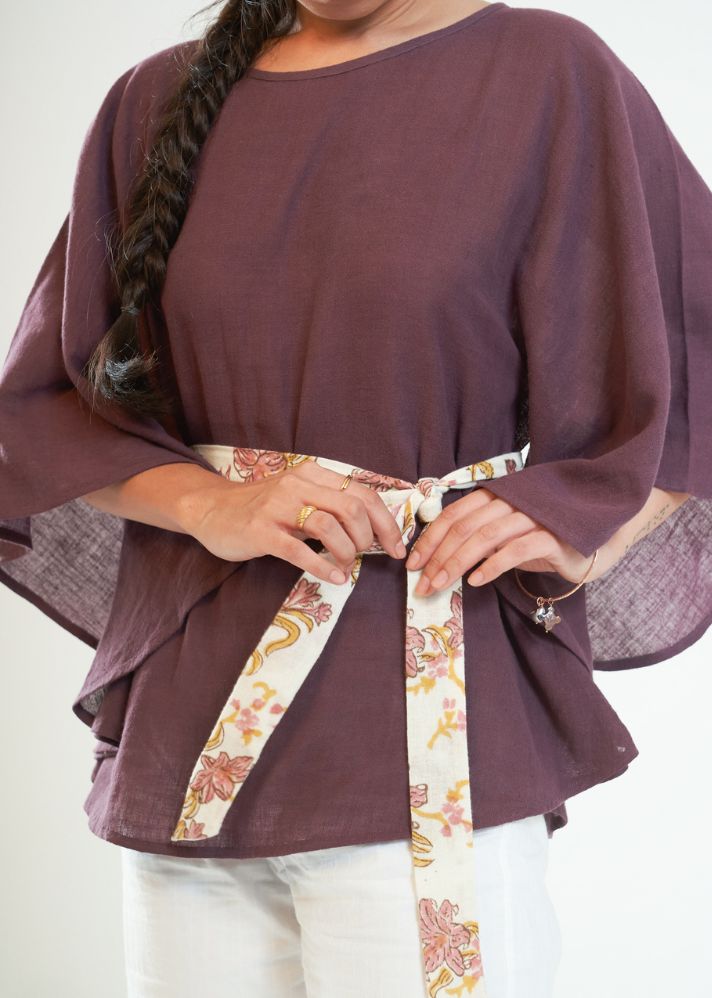 A Model Wearing Purple Handwoven Cotton The Midnight Garden Top, curated by Only Ethikal