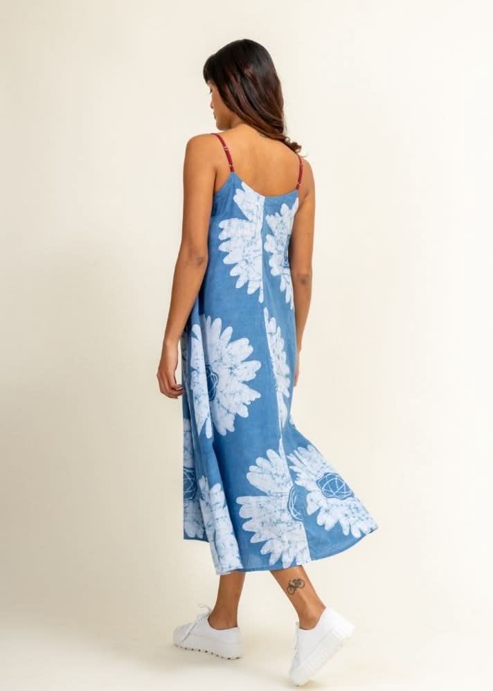 A Model Wearing Multicolor Upcycled Yui Slip Dress Blue, curated by Only Ethikal