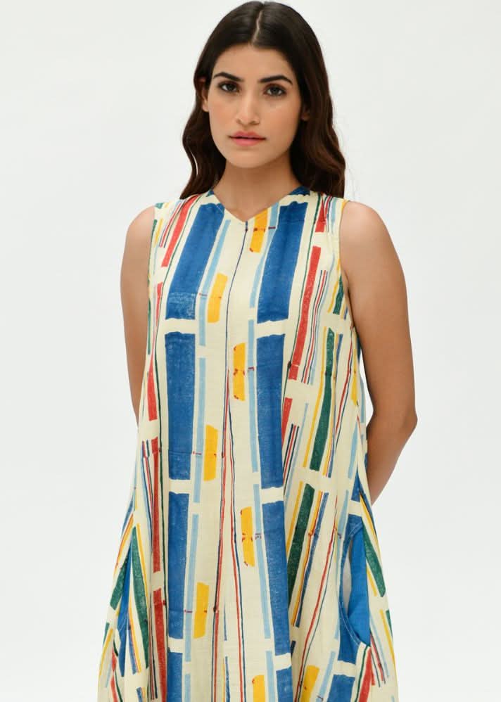 A Model Wearing Multicolor Organic Cotton Stellar Dress , curated by Only Ethikal