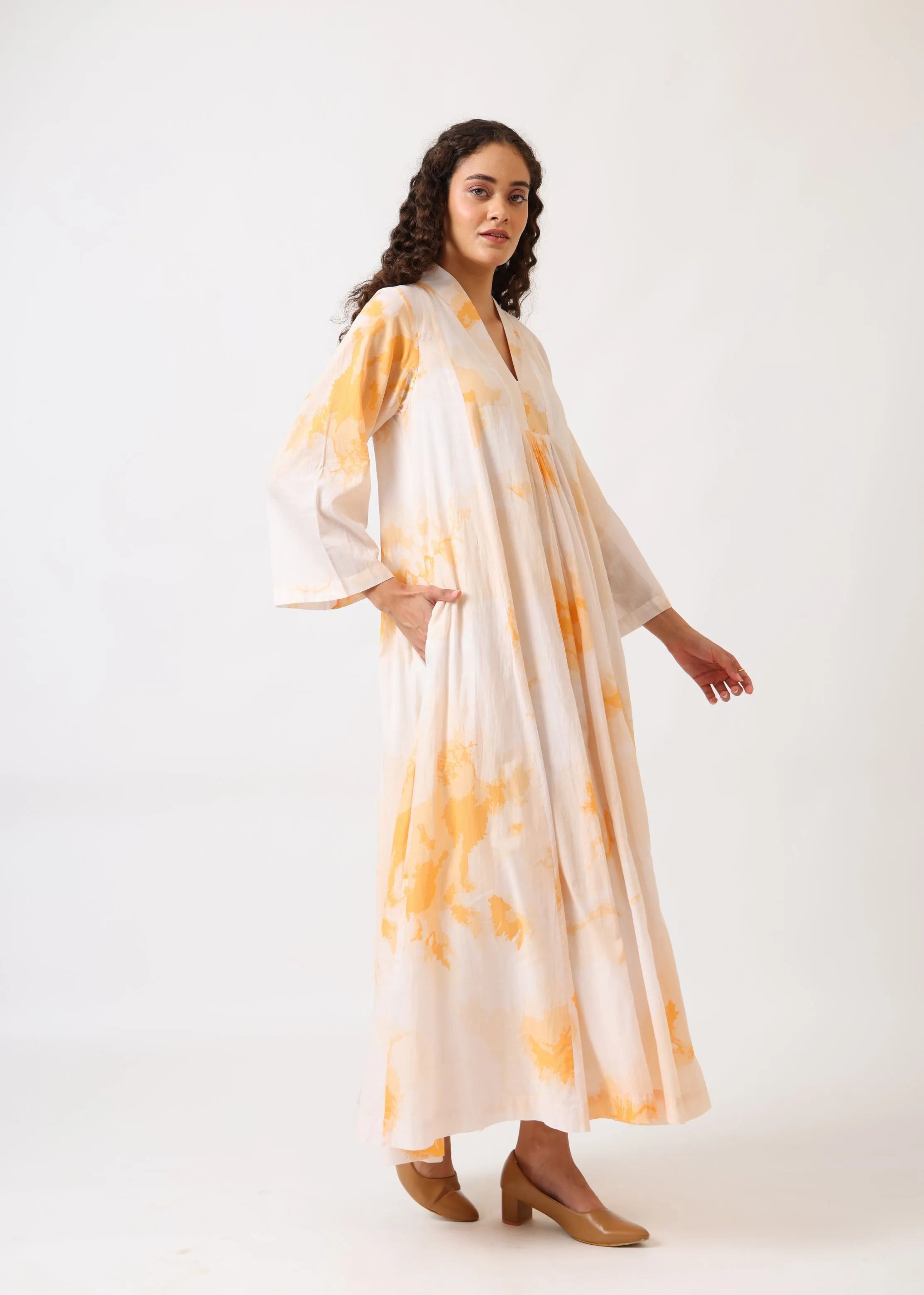 A Model Wearing Multicolor Mulmul Cotton Blush Aura Panel Dress, created by Only Ethikal