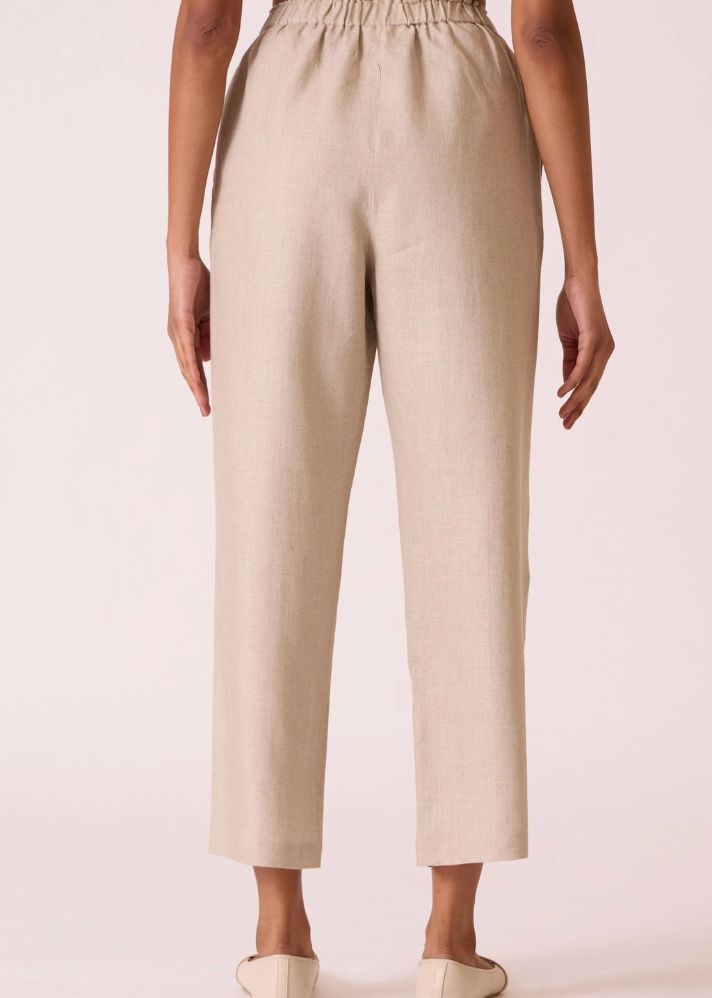 A Model Wearing Beige Linen Cotton Torri Beige Linen Trousers , curated by Only Ethikal