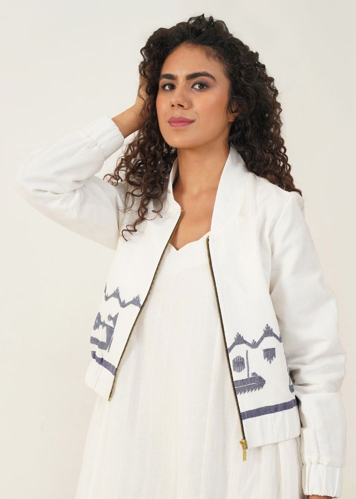 A Model Wearing Multicolor Handwoven Cotton Opal Set, curated by Only Ethikal