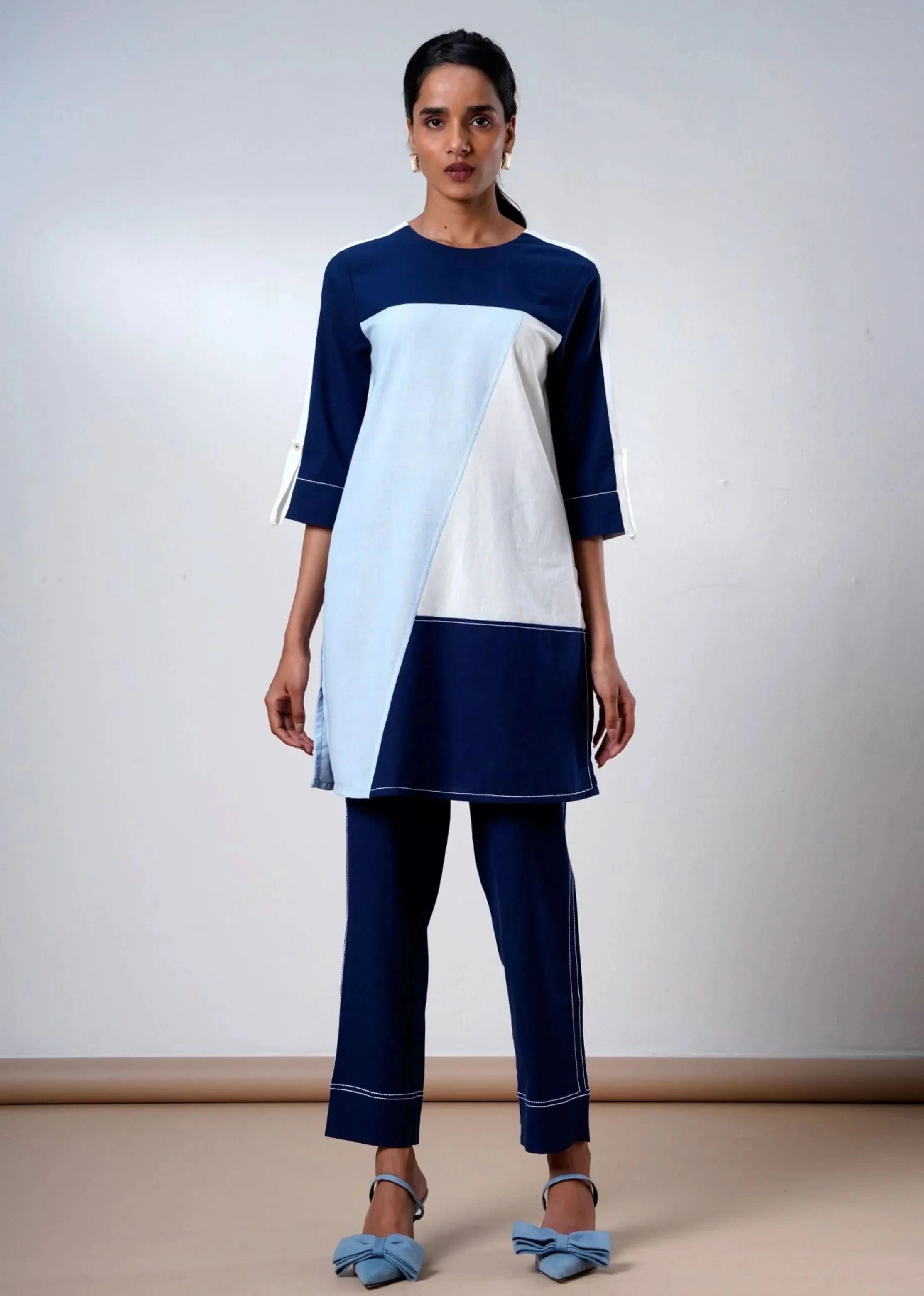 A Model Wearing Multicolor Handloom Cotton  Samar Handloom Cotton Co-Ord Set , curated by Only Ethikal