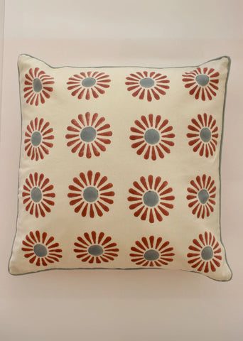 Daisy Block Printed Cotton Cushion Cover