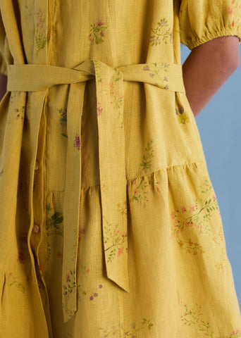 Sia Hand-Embroidered Floral Dress - Ochre