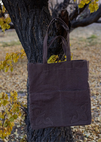 Ash Brown Bakhor Appliqué Canvas Tote