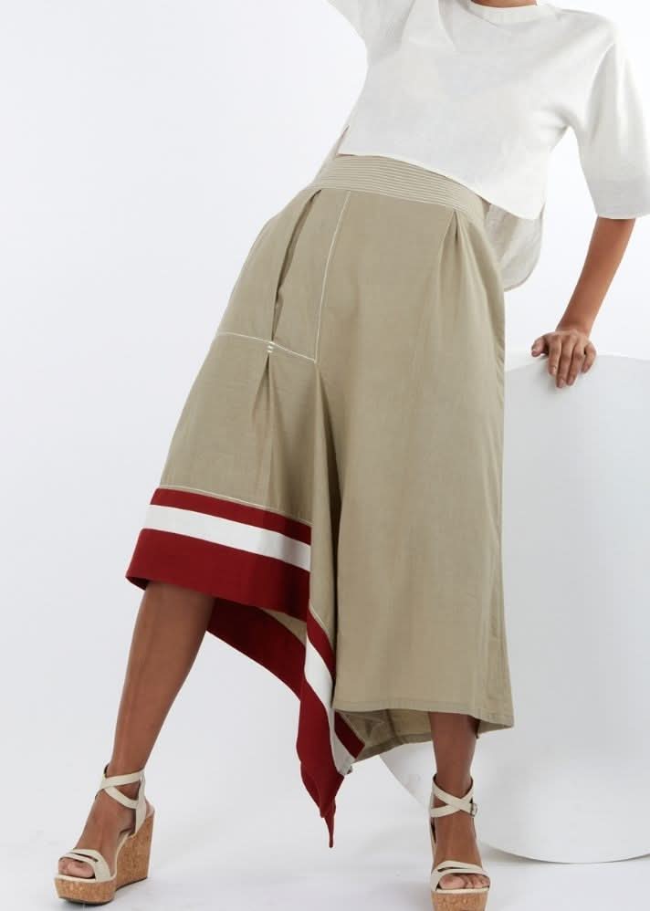 A Model Wearing Beige Pure Cotton Toasted Terraced Skirt Grey-Beige Skirt, curated by Only Ethikal