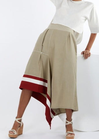 A Model Wearing Beige Pure Cotton Toasted Terraced Skirt Grey-Beige Skirt, curated by Only Ethikal