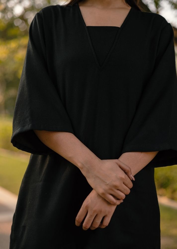 A Model Wearing Black Wool Dark Dimension Set, curated by Only Ethikal