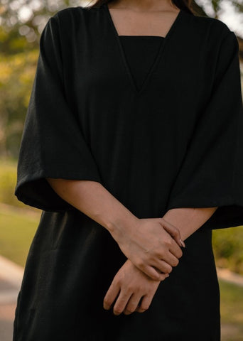 A Model Wearing Black Wool Dark Dimension Set, curated by Only Ethikal