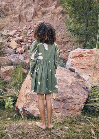 A Model Wearing Green Pure Cotton The Sense Dress curated by Only Ethikal