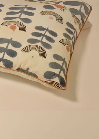 Mid-Modern Floral Block Printed Cotton Cushion Cover