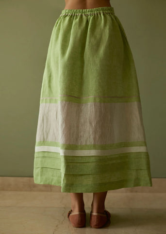 Ora Pleated Border Linen Skirt- Meadow