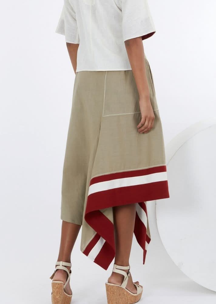 A Model Wearing Beige Pure Cotton Toasted Terraced Skirt Grey-Beige Skirt, curated by Only Ethikal