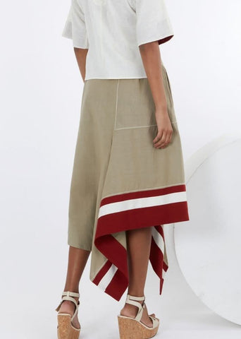 A Model Wearing Beige Pure Cotton Toasted Terraced Skirt Grey-Beige Skirt, curated by Only Ethikal