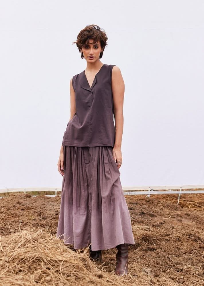 A Model Wearing Purple Pure Cotton Plum Co-ord Set,curated by Only Ethikal