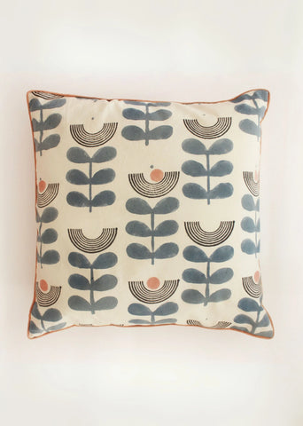Mid-Modern Floral Block Printed Cotton Cushion Cover