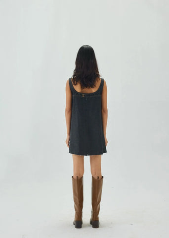 Denim Scoop-Neck Graphite Relaxed Mini Dress