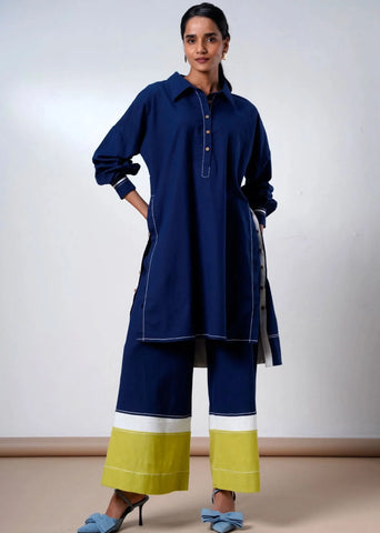 A Model Wearing Multicolor Handloom Cotton  Ridley  Handloom Cotton Co-Ord Set , curated by Only Ethikal