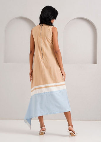 A Model Wearing Multicolor Handloom Cotton Chase Dress, curated by Only Ethikal