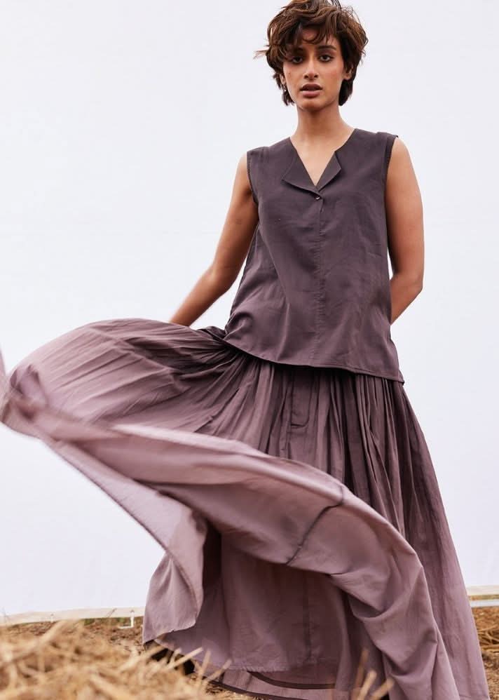 A Model Wearing Purple Pure Cotton Plum Co-ord Set,curated by Only Ethikal