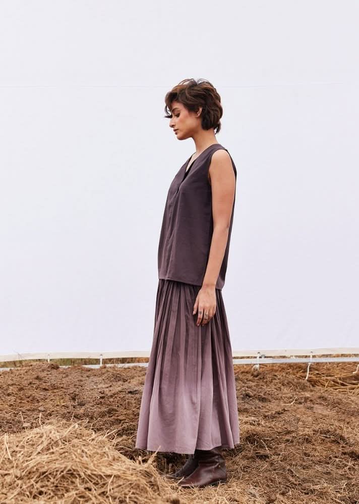A Model Wearing Purple Pure Cotton Plum Co-ord Set,curated by Only Ethikal