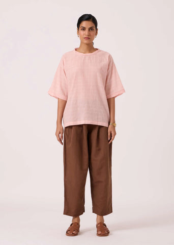 A Model Wearing Multicolor Handwoven Cotton Laurie Pink Handwoven Top, curated by Only Ethikal