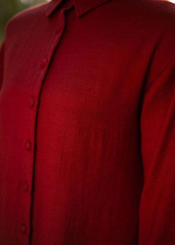 A Model Wearing Brown Wool Aleeza Tunic - Maroon, curated by Only Ethikal
