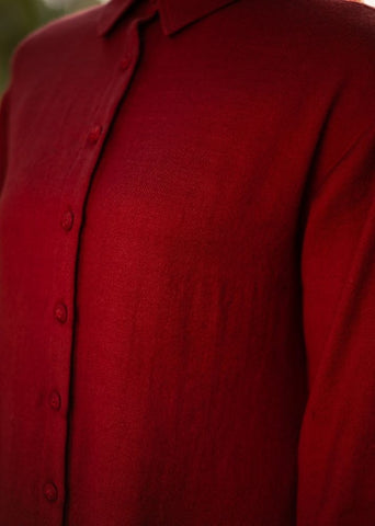 A Model Wearing Brown Wool Aleeza Tunic - Maroon, curated by Only Ethikal