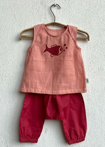Unisex Organic Koi Peach Jhabla With Red Pants