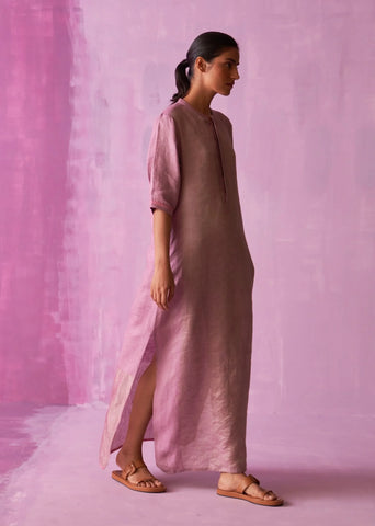 Faiza Metallic Linen Dress- Lavender