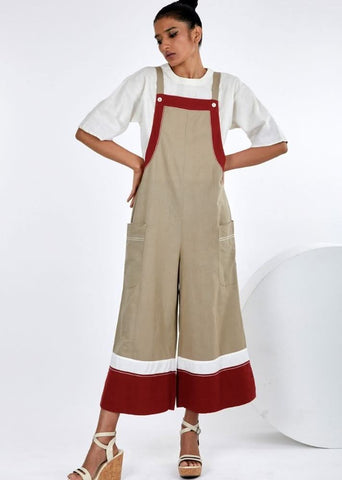 A Model Wearing Beige Pure Cotton O'Hara Grey-Beige Jumpsuit, curated by Only Ethikal