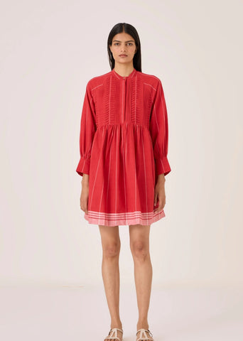 Amila Red Stripe Shirt Dress