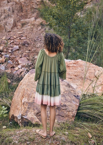 A Model Wearing Green Pure Cotton Afar Times Dress curated by Only Ethikal