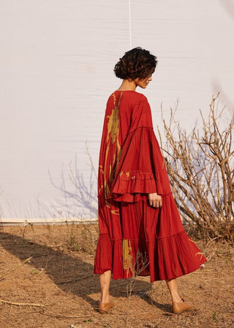 A Model Wearing Red Cotton Mul Mahogany curated by Only Ethikal