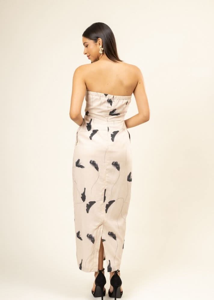 A Model Wearing Multicolor Upcycled Denim Denise Printed Dress, curated by Only Ethikal