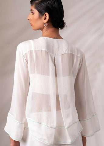A Model Wearing White Cotton Twill Ruben Top + Bengal Pants Co-Ord Set, curated by Only Ethikal