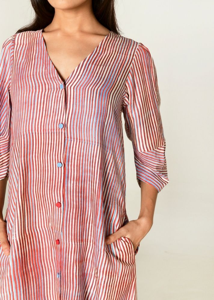 A Model Wearing Multicolor Cotton Bemberg Plosky Cloud Shirt Dress, curated by Only Ethikal