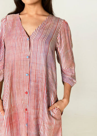 A Model Wearing Multicolor Cotton Bemberg Plosky Cloud Shirt Dress, curated by Only Ethikal