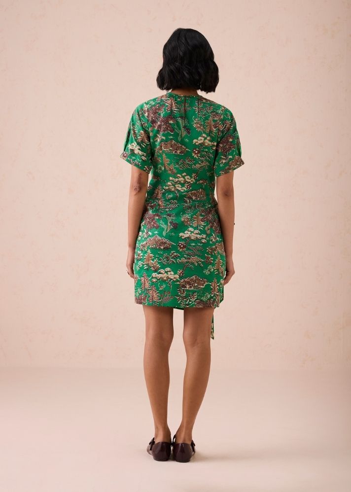 A Model Wearing Green Tencel Green Fields Tencel Wrap Dress, curated by Only Ethikal