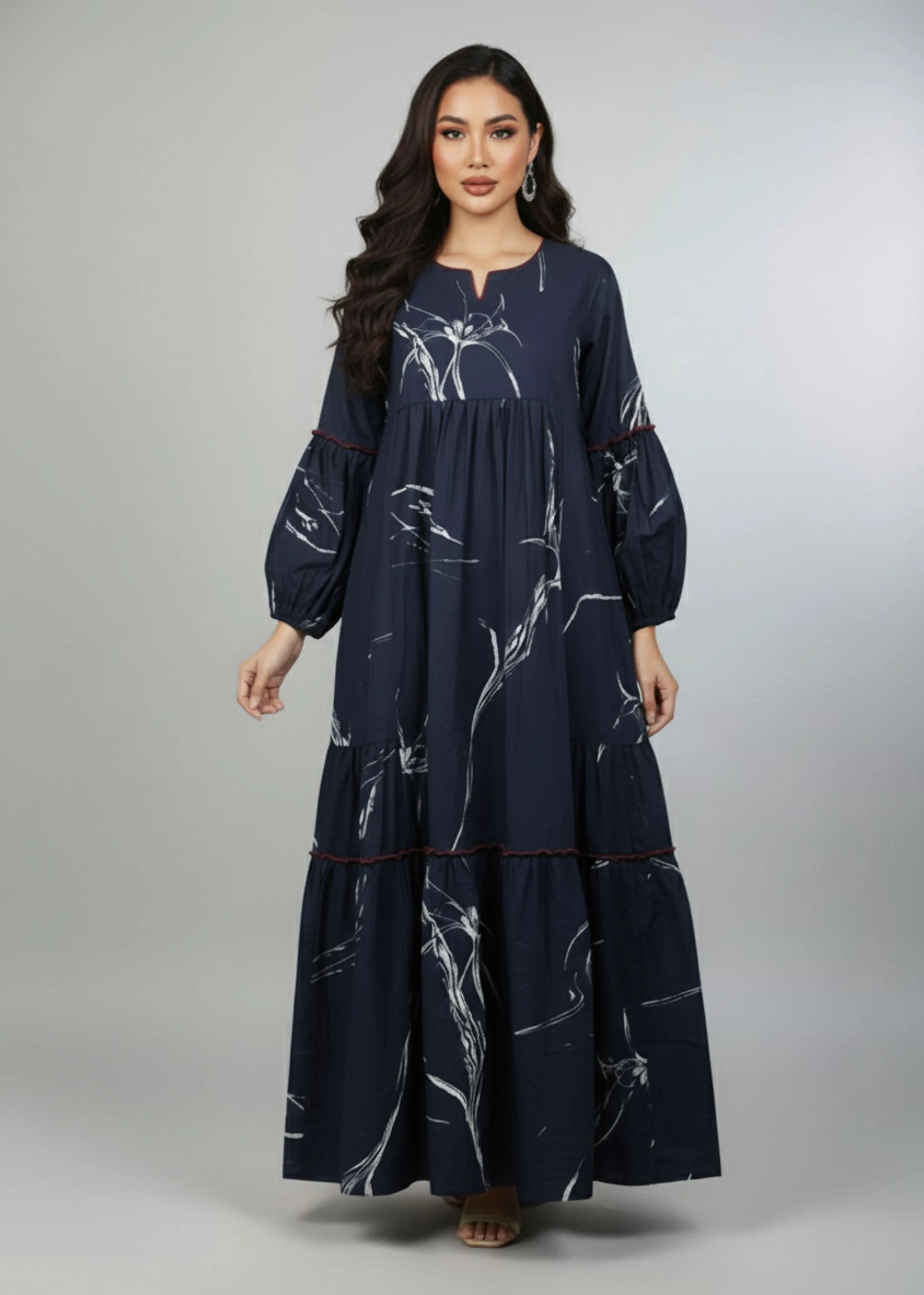 A Mom & Me Duo Wearing Multicolor Mul Cotton Midnight Bloom Tiered Maxi | Mom & Me Duo Set, created by Only Ethikal