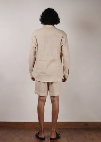 Men'S Pocket Crush Cotton Cream Shirt