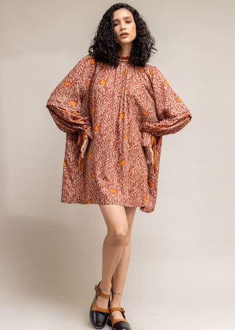 A Model Wearing Multicolor Upcycled Cotton  Alice Printed Dress, curated by Only Ethikal